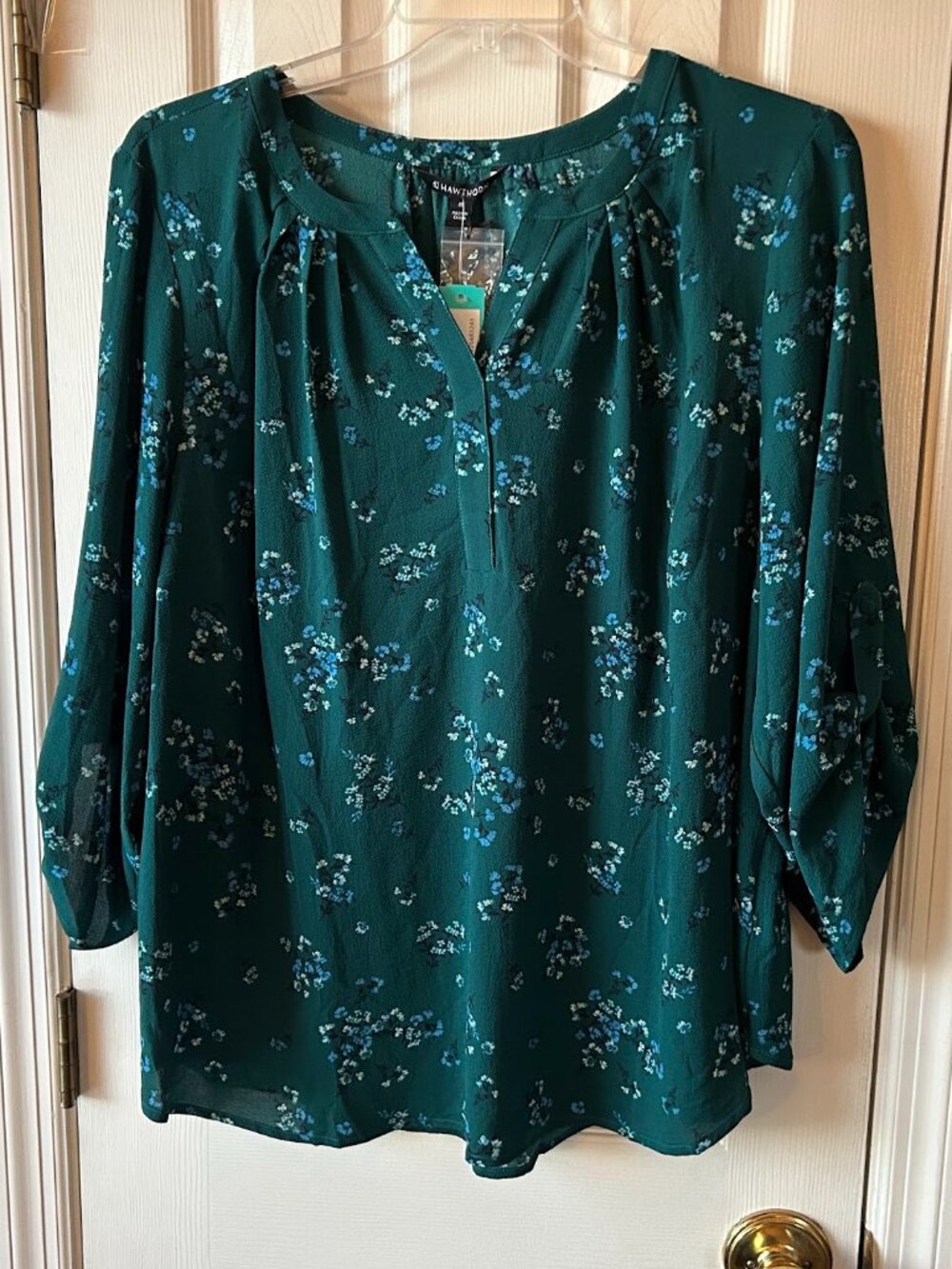 NWT 41 Hawthorne Morey 3/4 Sleeve Blouse Green Floral Pattern Size 3X STITCH FIX